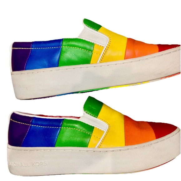 Michael Kors Dylan Rainbow Womens 5.5 leather slip on‎  Pride shoes sneakers - Picture 6 of 11